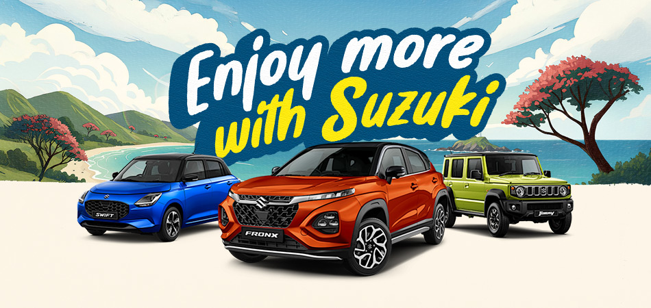 Suzki models with a painted beach in the background