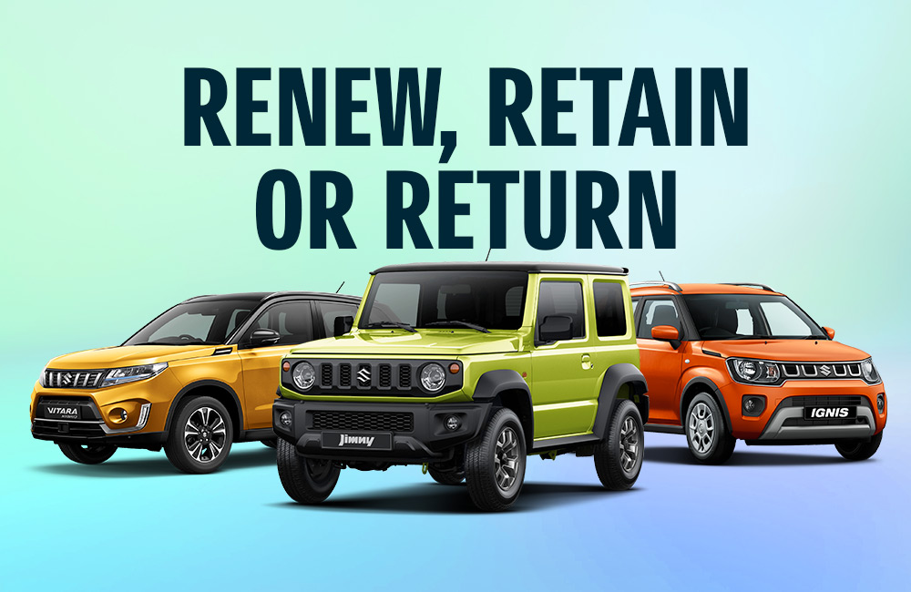 Suzuki range of cars on a blue background